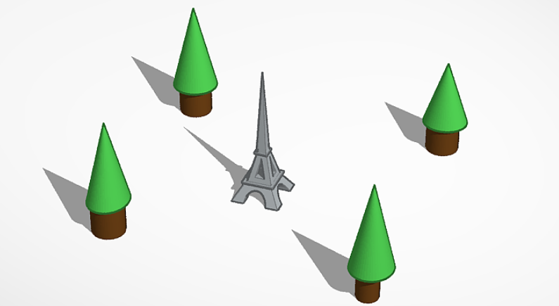 Trees with Tower in TinkerCAD